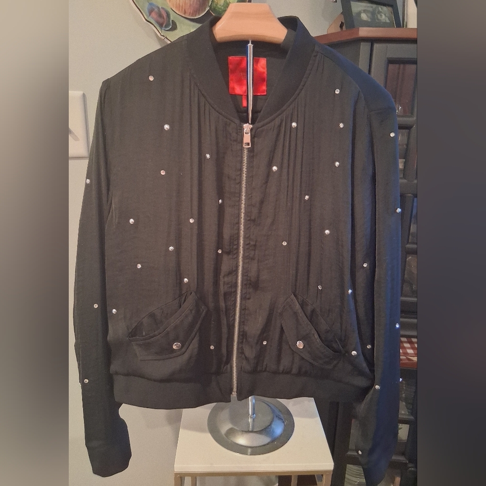 Jennifer Lopez Black Satin Embellished Jacket, Size XXL